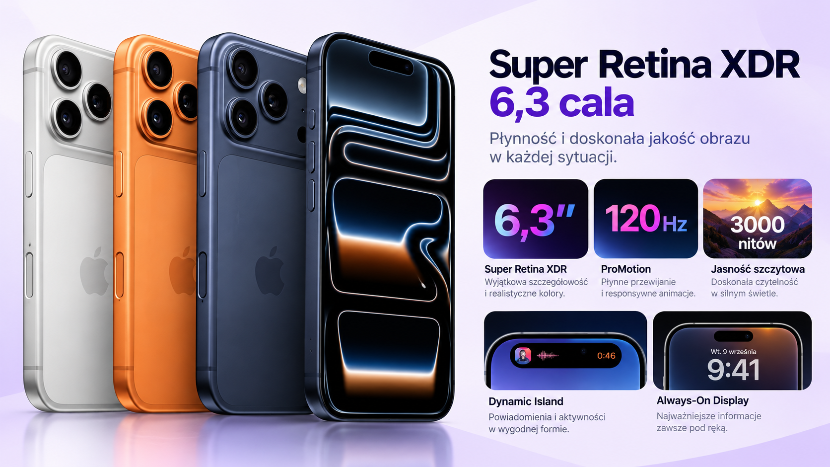 Apple iPhone 17 Pro – ekran Super Retina XDR 6,3 cala ProMotion 120 Hz
